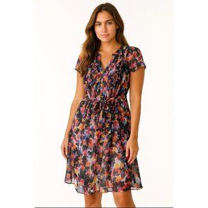 MSK Womens Chiffon Dress Pin Pleat Bodice Size 8 Floral flowy